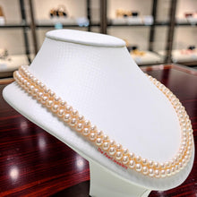 Load image into Gallery viewer, Romantic Pink Double Strand Cultured Pearl Necklace with 14K Yellow Gold Clasp