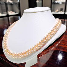 Load image into Gallery viewer, Romantic Pink Double Strand Cultured Pearl Necklace with 14K Yellow Gold Clasp