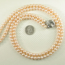 Load image into Gallery viewer, Double Strand Natural Pink Freshwater Pearl Necklace with .925 Silver Clasp (16")