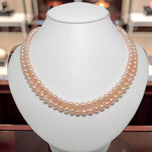 Load image into Gallery viewer, Double Strand Natural Pink Freshwater Pearl Necklace with .925 Silver Clasp (16")
