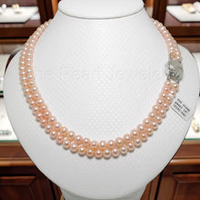 Load image into Gallery viewer, Double Strand Natural Pink Freshwater Pearl Necklace with .925 Silver Clasp (16")