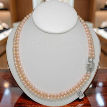 Load image into Gallery viewer, Double Strand Pink Cultured Pearl Necklace with .925 Silver Clasp (17")