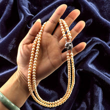 Load image into Gallery viewer, Double Strand Pink Cultured Pearl Necklace with .925 Silver Clasp (17")