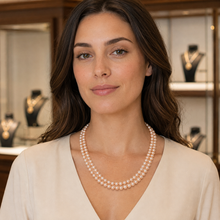 Load image into Gallery viewer, Double Strand Natural Pink Pearl Necklace with .925 Silver Clasp (18")