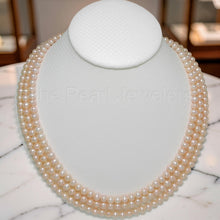 Load image into Gallery viewer, Triple Strand Pink Cultured Pearl Necklace with Sterling Silver Clasp