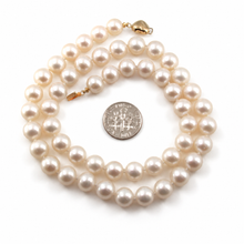 Load image into Gallery viewer, White Cultured Pearl Hand-Knotted Necklace with 14K Yellow Gold Heart Clasp