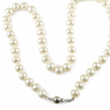 Load image into Gallery viewer, White Freshwater Pearl Hand-Knotted Necklace with 925 Silver Clasp