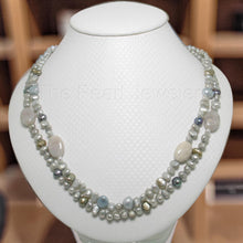 Load image into Gallery viewer, Gray Freshwater Pearl &amp; Agate Double Strand Necklace with 925 Silver Clasp