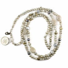 Load image into Gallery viewer, Gray Freshwater Pearl &amp; Agate Double Strand Necklace with 925 Silver Clasp