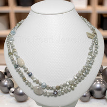 Load image into Gallery viewer, Gray Freshwater Pearl &amp; Agate Double Strand Necklace with 925 Silver Clasp