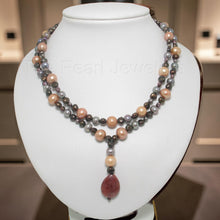 Load image into Gallery viewer, Double Strand Champagne Pearl &amp; Agate Necklace with Gold-Plated Clasp
