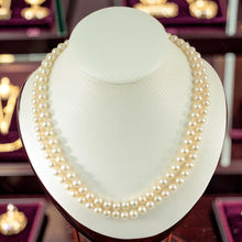 Load image into Gallery viewer, Double Strand Peach Cultured Pearl Necklace with 14K Yellow Gold Clasp