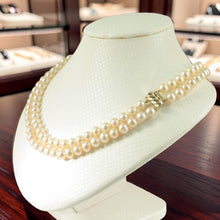 Load image into Gallery viewer, Double Strand Peach Cultured Pearl Necklace with 14K Yellow Gold Clasp