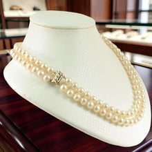 Load image into Gallery viewer, Double Strand Peach Cultured Pearl Necklace with 14K Yellow Gold Clasp