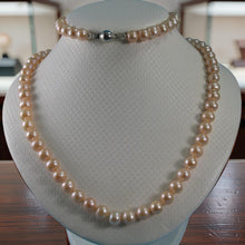 Load image into Gallery viewer, Natural Pink Freshwater Pearl Hand-Knotted Necklace with 925 Silver Clasp (28")