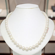 Load image into Gallery viewer, White Semi-Round Freshwater Pearl Hand-Knotted Necklace with 925 Silver Clasp