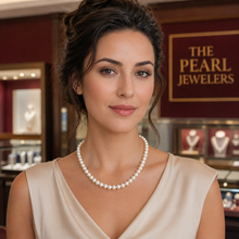 Load image into Gallery viewer, White Semi-Round Freshwater Pearl Hand-Knotted Necklace with 925 Silver Clasp