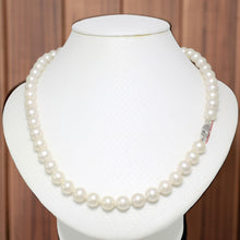 Load image into Gallery viewer, White Semi-Round Freshwater Pearl Hand-Knotted Necklace with 925 Silver Clasp