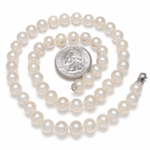 Load image into Gallery viewer, White Semi-Round Freshwater Pearl Hand-Knotted Necklace with 925 Silver Clasp