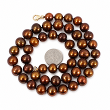 Load image into Gallery viewer, Chocolate Freshwater Cultured Pearl Necklace with 14K Yellow Gold Clasp