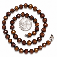 Load image into Gallery viewer, Chocolate Pearl Hand-Knotted Necklace with Sterling Silver Clasp