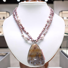 Load image into Gallery viewer, Simple Purple Baroque Pearl &amp; Agate Pendant Necklace – 2-in-1 Style