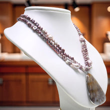 Load image into Gallery viewer, Simple Purple Baroque Pearl &amp; Agate Pendant Necklace – 2-in-1 Style