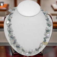 Load image into Gallery viewer, White Coin &amp; Peacock Rice Pearl Necklace with Toggle Clasp