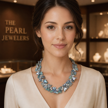 Load image into Gallery viewer, Peacock Heart Coin &amp; White Rice Pearl Necklace with Toggle Clasp