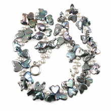 Load image into Gallery viewer, Peacock Heart Coin &amp; White Rice Pearl Necklace with Toggle Clasp