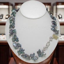 Load image into Gallery viewer, Peacock Heart Coin &amp; White Rice Pearl Necklace with Toggle Clasp