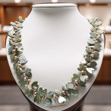Load image into Gallery viewer, Green Heart Coin &amp; Champagne Rice Pearl Necklace – 925 Silver Toggle Clasp
