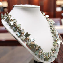 Load image into Gallery viewer, Green Heart Coin &amp; Champagne Rice Pearl Necklace – 925 Silver Toggle Clasp