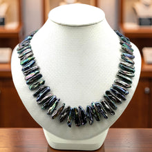 Load image into Gallery viewer, Peacock Biwa Pearl Necklace with 14k Yellow Gold Fish Tail Clasp