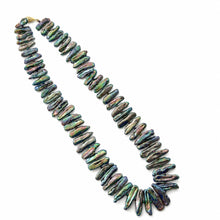 Load image into Gallery viewer, Peacock Biwa Pearl Necklace with 14k Yellow Gold Fish Tail Clasp
