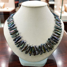 Load image into Gallery viewer, Peacock Biwa Pearl Necklace with 14k Yellow Gold Fish Tail Clasp