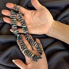 Load image into Gallery viewer, Peacock Biwa Pearl Necklace with 14k Yellow Gold Fish Tail Clasp