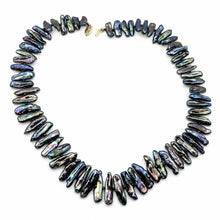 Load image into Gallery viewer, Peacock Biwa Pearl Necklace with 14k Yellow Gold Fish Tail Clasp