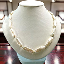 Load image into Gallery viewer, White Biwa Pearl &amp; Gold Bead Necklace with 14k Gold Clasp