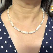Load image into Gallery viewer, White Biwa Pearl &amp; Gold Bead Necklace with 14k Gold Clasp