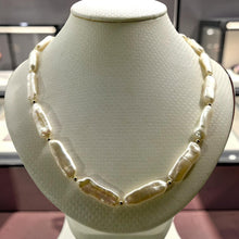 Load image into Gallery viewer, White Biwa Pearl &amp; Gold Bead Necklace with 14k Gold Clasp