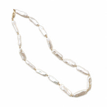 Load image into Gallery viewer, White Biwa Pearl &amp; Gold Bead Necklace with 14k Gold Clasp