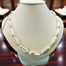 Load image into Gallery viewer, White Biwa Pearl &amp; Silver Bead Necklace with Trigger Clasp