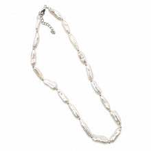 Load image into Gallery viewer, White Biwa Pearl &amp; Silver Bead Necklace with Trigger Clasp