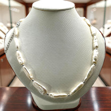 Load image into Gallery viewer, White Biwa Pearl &amp; Silver Bead Necklace with Trigger Clasp
