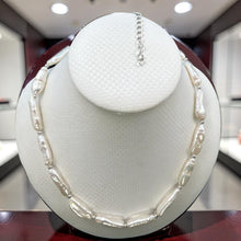 Load image into Gallery viewer, White Biwa Pearl &amp; Silver Bead Necklace with Trigger Clasp