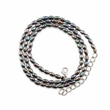 Load image into Gallery viewer, Mini Peacock-Gray Rice Pearl Necklace with Adjustable Silver Clasp