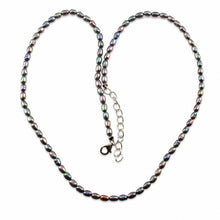 Load image into Gallery viewer, Mini Peacock-Gray Rice Pearl Necklace with Adjustable Silver Clasp