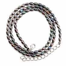 Load image into Gallery viewer, Mini Peacock-Gray Rice Pearl Necklace with Adjustable Silver Clasp