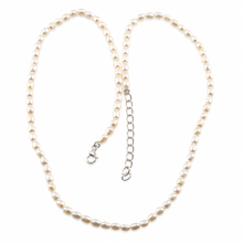 Load image into Gallery viewer, White Rice Pearl Necklace with Adjustable Sterling Silver Clasp